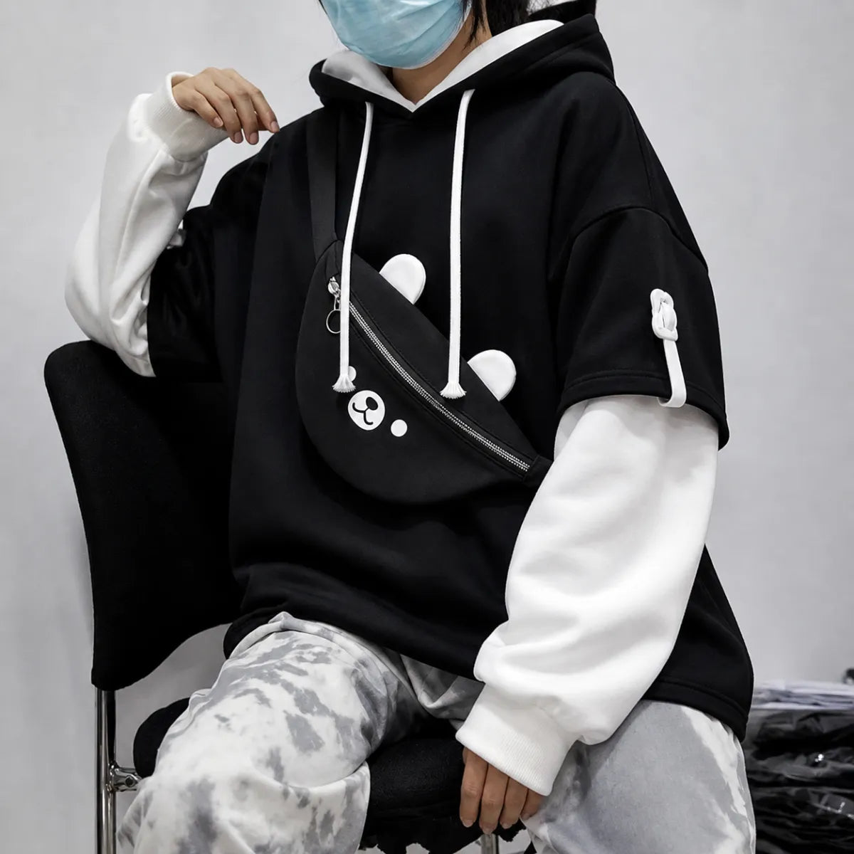 Harajuku Bear Bag Hoodie – Y2K Layered Pullover - Hoodies & Sweatshirts - Hooded - Hoodie - 2
