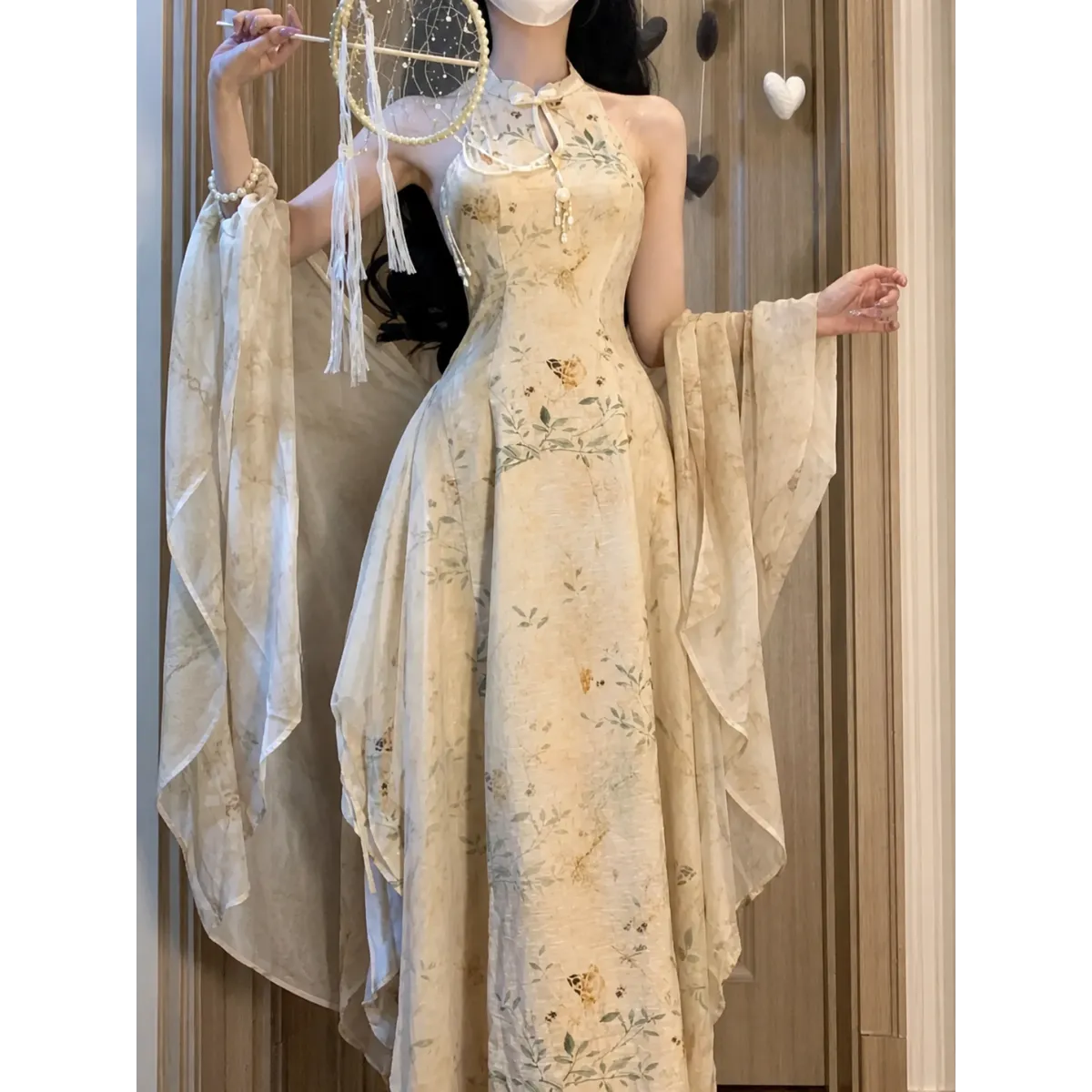Hanfu-Inspired Slim Waist Vest Dress & Cardigan Set - All Dresses - Sets / Co-ords - 1