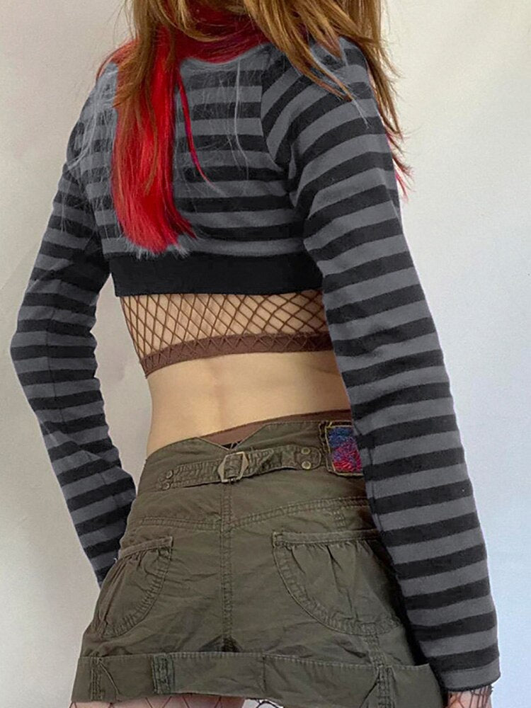 90s Grunge Style Striped Cropped Top - T-Shirts - Shirts & Tops - 3 - 2024