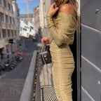 Gold One-Shoulder Bodycon Maxi Dress - All Dresses - Maxi Dress - 2