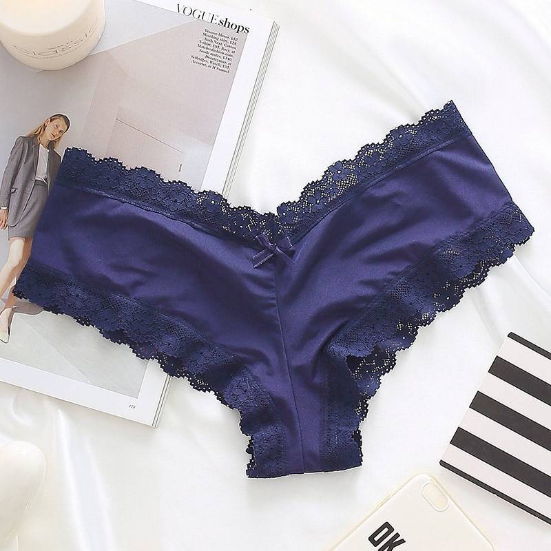 Satin Lace Panties - Kawaii Stop - Black, Bow, Brazilian, Briefs, Brown, Cotton, Cute, Fashion, Intimates, Low-Rise, Modal, Navy, Panties, Pink, Satin, Sexy, Sexy Lingerie, Sexy Products, Solid, Solid Briefs, Underwear, Wine Red, Women's