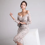 Elegant Lace V-Neck Slim Midi Dress - All Dresses - Midi Dress - 1