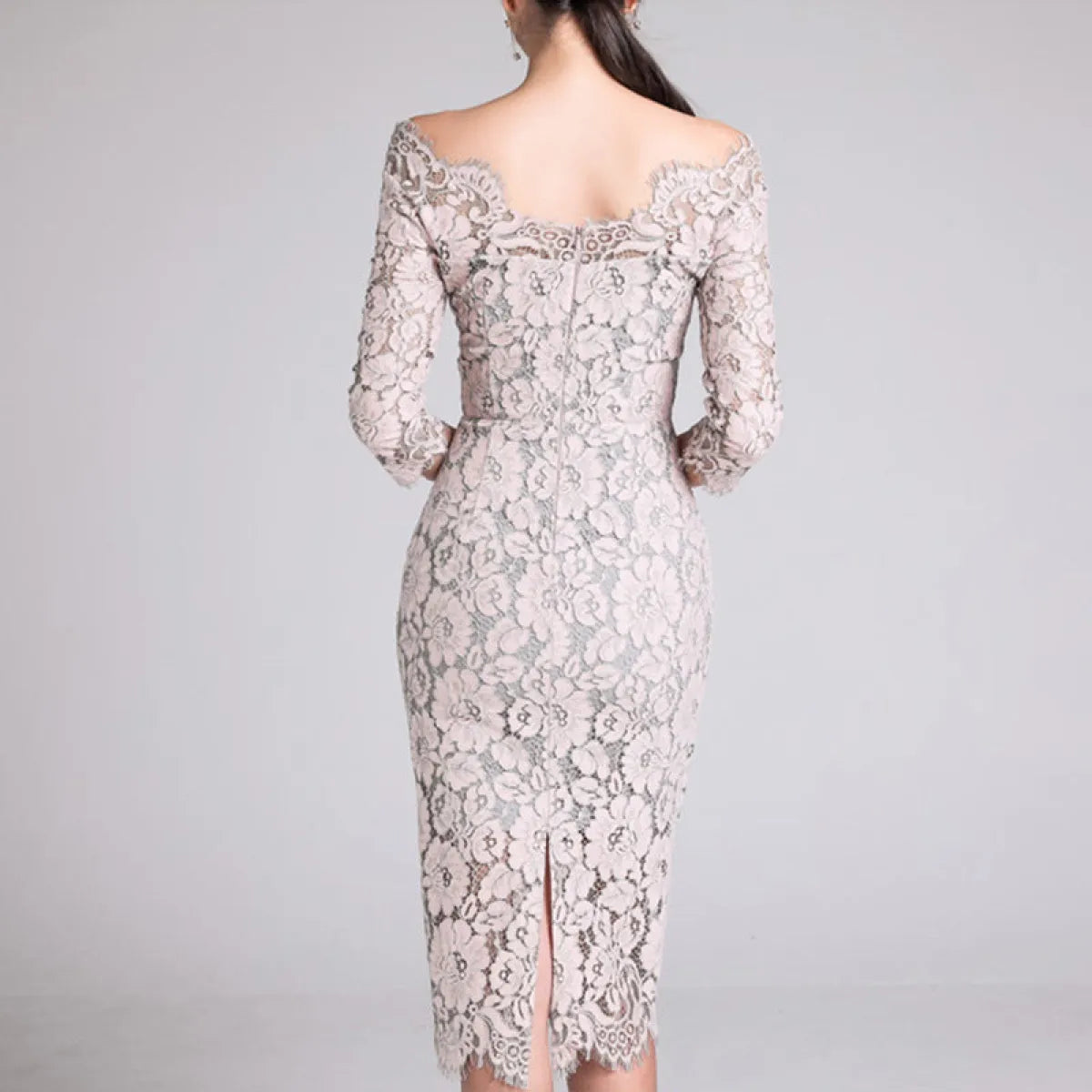 Elegant Lace V-Neck Slim Midi Dress - All Dresses - Midi Dress - 3