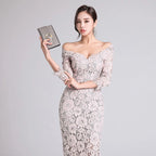 Elegant Lace V-Neck Slim Midi Dress - All Dresses - Midi Dress - 4