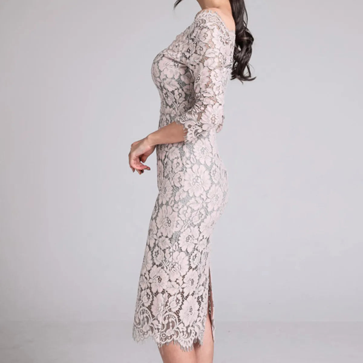 Elegant Lace V-Neck Slim Midi Dress - All Dresses - Midi Dress - 2