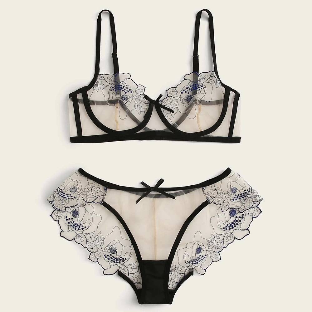 Sexy Transparent Lingerie Set - Kawaii Stop - Black, Bra, Cute, Fashion, Harajuku, Intimates, Japanese, Kawaii, Korean, Lingerie, Panty, Polyester, Red, Set, Sets, Sexy, Sexy Lingerie, Sexy Products, Spandex, Streetwear, Transparent, Women's, Women's Clothing &amp; Accessories