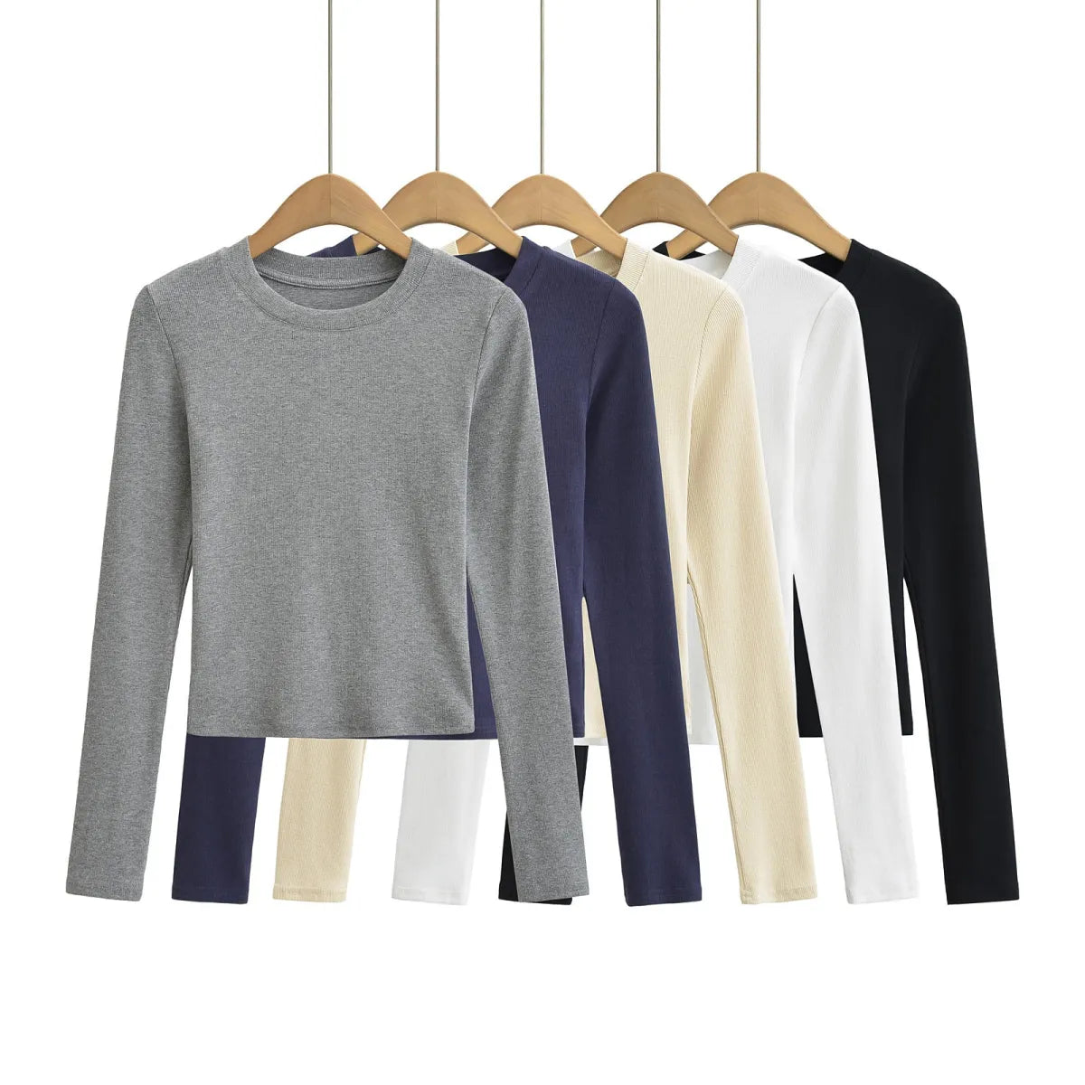 Solid Round Neck Long Sleeve T-Shirt - T-Shirts - T-Shirt - 2