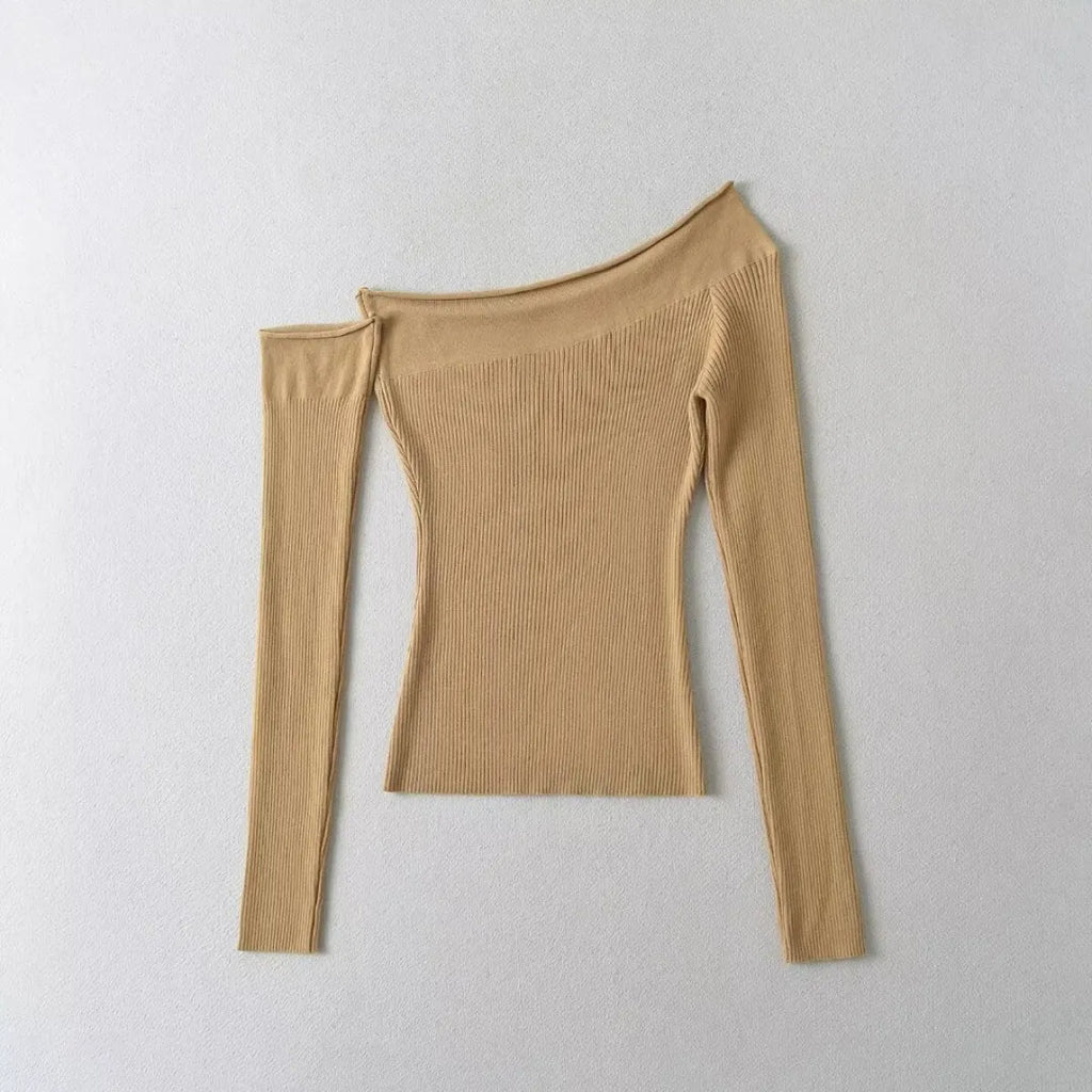 Asymmetrical Off Shoulder Long Sleeve Top - Blouses & Shirts - Blouse - 3