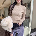 Cable Knit Half High Neck Slim Fit Sweater - Sweaters - Sweater / Pullover - 2