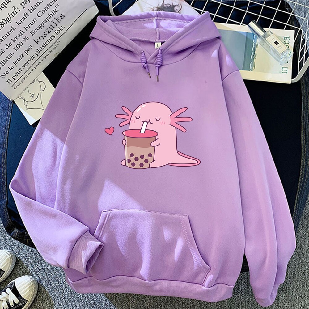 Axolotl Boba Milk Tea Hoodie - Purple / S - Women’s Clothing & Accessories - Shirts & Tops - 9 - 2024