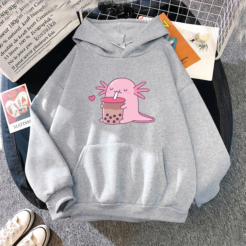 Axolotl Boba Milk Tea Hoodie - Gray / S - Women’s Clothing & Accessories - Shirts & Tops - 12 - 2024