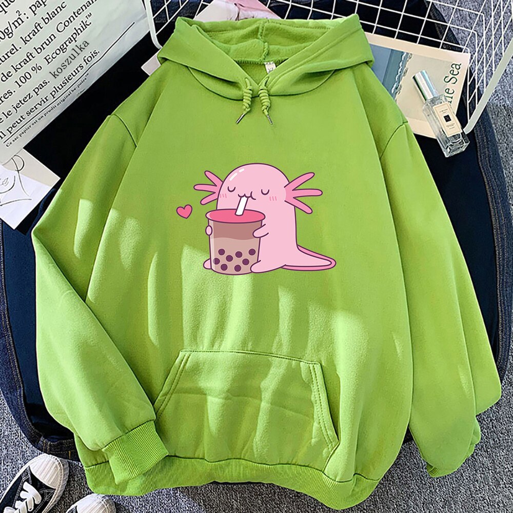 Axolotl Boba Milk Tea Hoodie - Light Green / S - Women’s Clothing & Accessories - Shirts & Tops - 8 - 2024