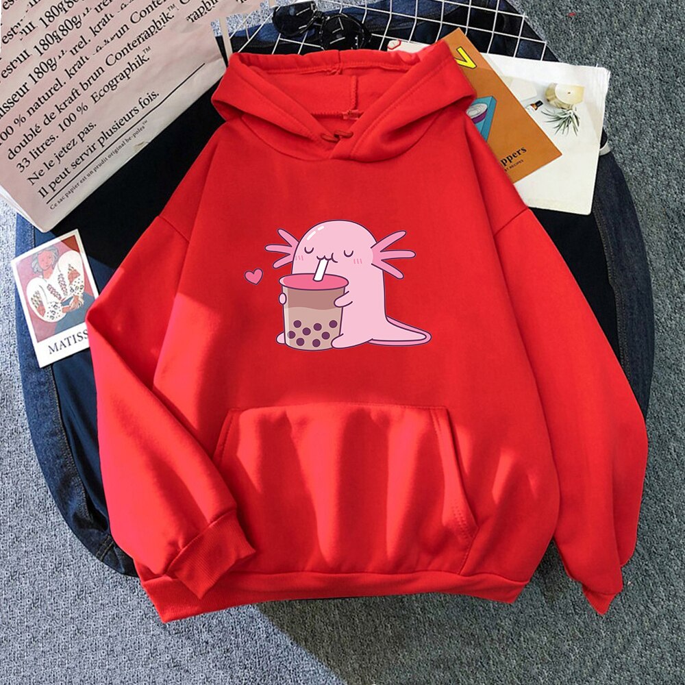 Axolotl Boba Milk Tea Hoodie - Red / S - Women’s Clothing & Accessories - Shirts & Tops - 14 - 2024
