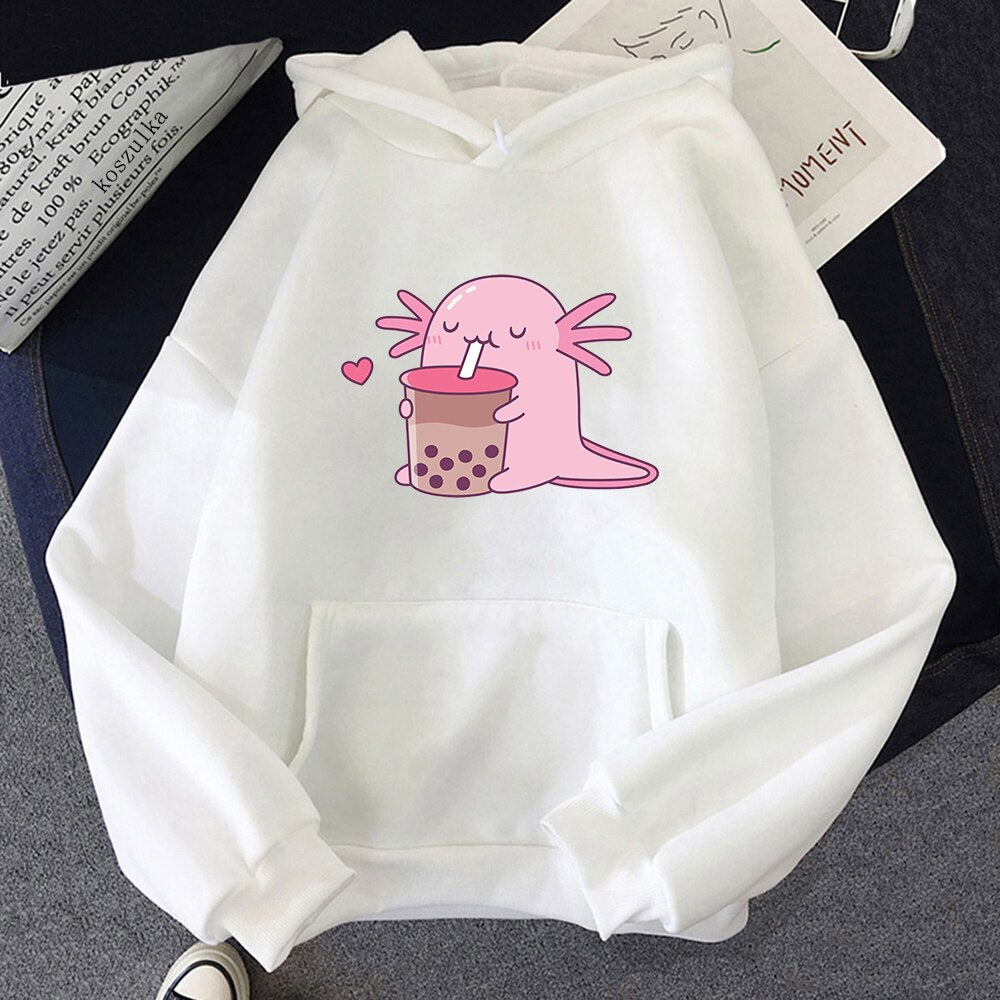 Axolotl Boba Milk Tea Hoodie - White / S - Women’s Clothing & Accessories - Shirts & Tops - 11 - 2024