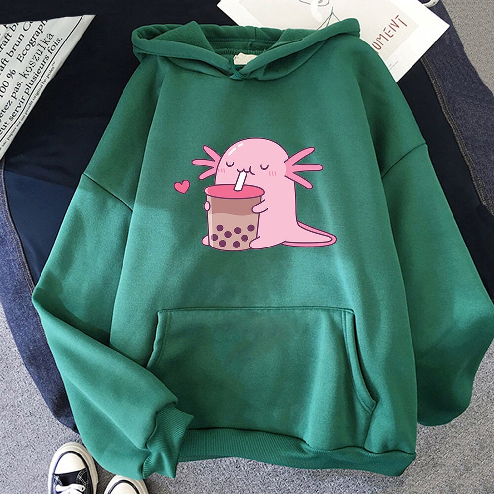 Axolotl Boba Milk Tea Hoodie - Green / S - Women’s Clothing & Accessories - Shirts & Tops - 7 - 2024