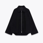 Black Zip-Up Flip Collar Jacket - Jackets & Coats - Jacket - 1
