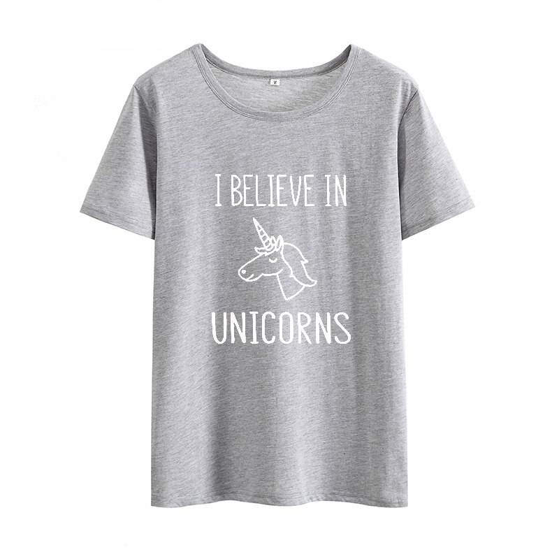 Believe In Unicorns T-Shirt - Kawaii Stop - Adorable, Autumn, Black, Broadcloth, Cotton, Cute, Fashion, Gray, Harajuku, Japanese, Kawaii, Korean, Letter, O-Neck, Pink, Short Sleeve, Spring, Summer, T-Shirts, Tees, Tops, Tops &amp; Tees, Unicorn, White, Winter, Women's Clothing &amp; Accessories