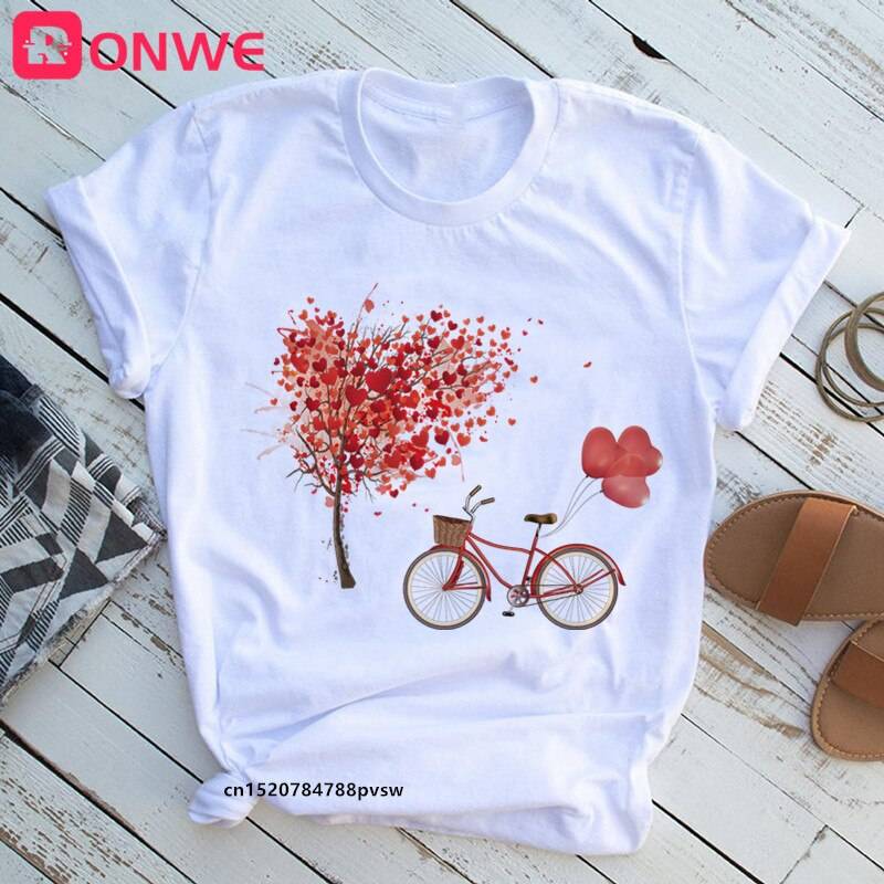 Kawaii Graphic Design T-Shirts - Kawaii Stop - Bicycle, Cute, Fashion, Harajuku, Kawaii, O-Neck, Polyester, Printed, T Shirt, T-Shirts, Tops &amp; Tees, Women, Women's Clothing &amp; Accessories
