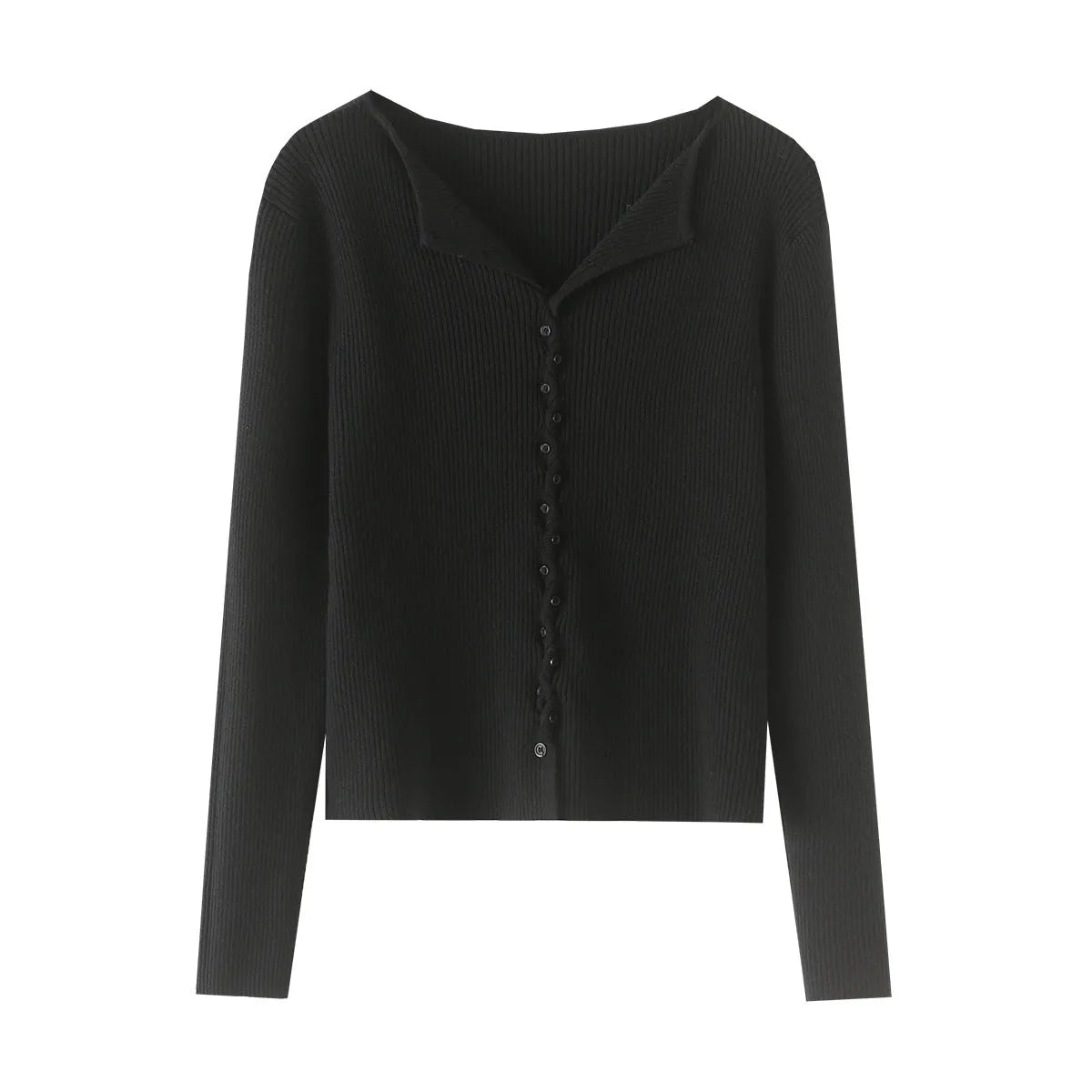 Single-Breasted Flip Collar Sweater - Sweaters - Sweater / Pullover - 2