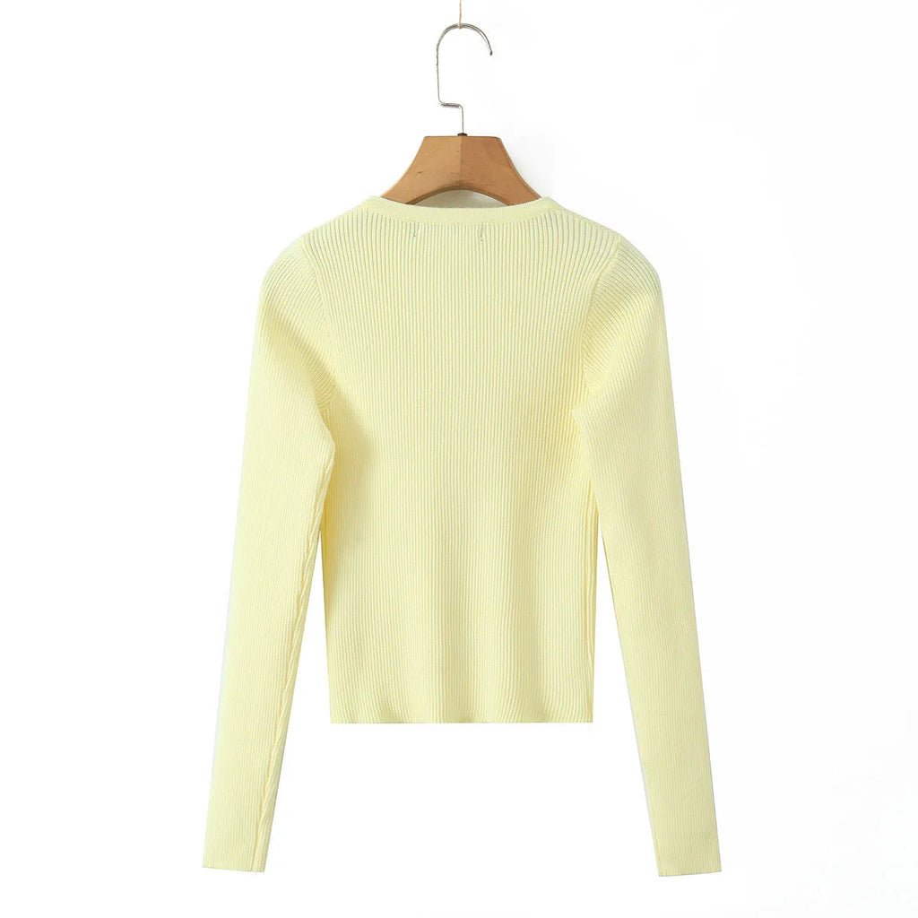 Round Neck Single Breasted Long Sleeve Top - Blouses & Shirts - Blouse - 1