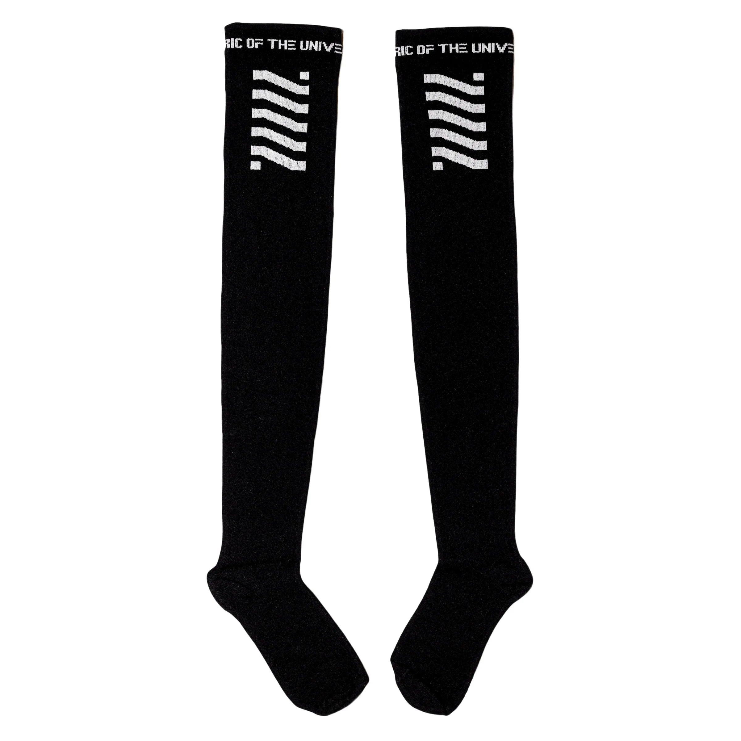 Black Logo Grip Thigh High Socks