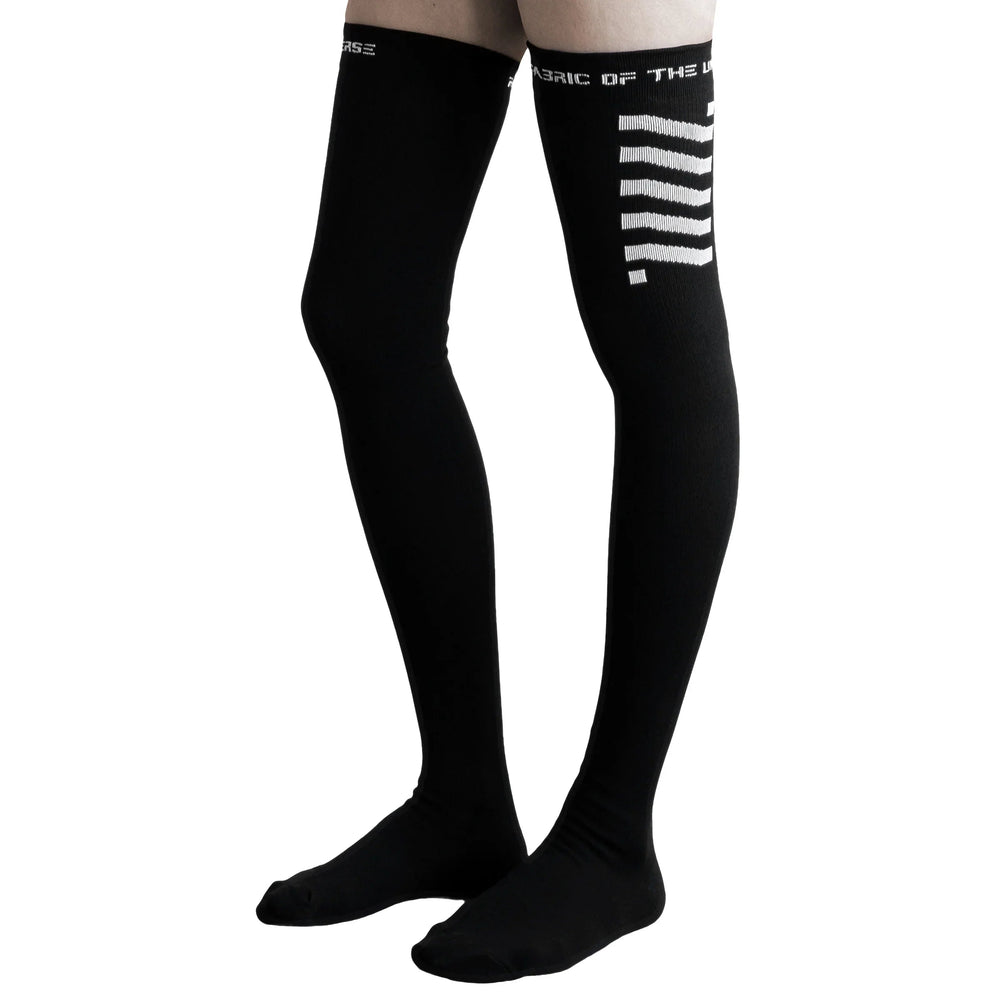 Black Logo Grip Thigh High Socks