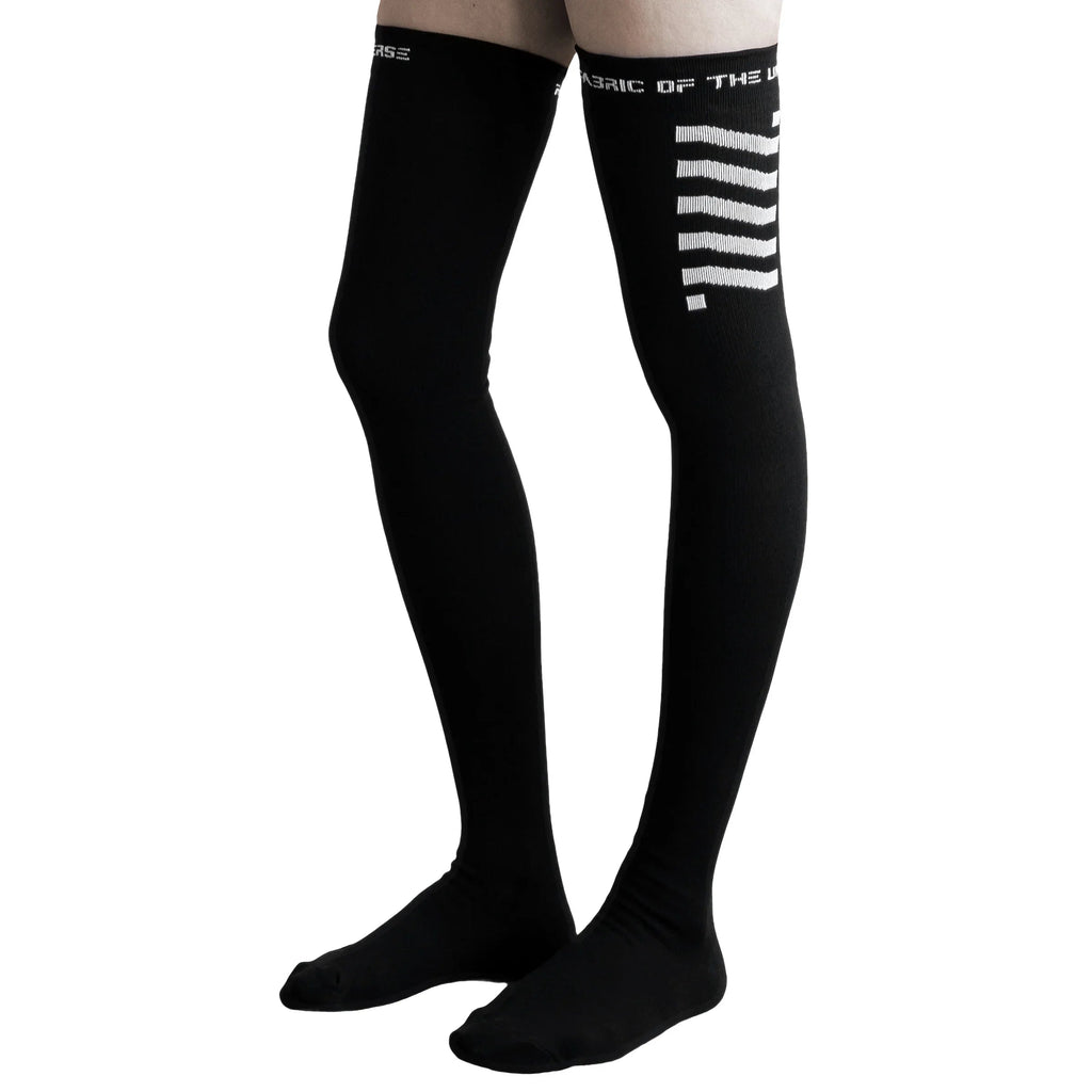Black Logo Grip Thigh High Socks