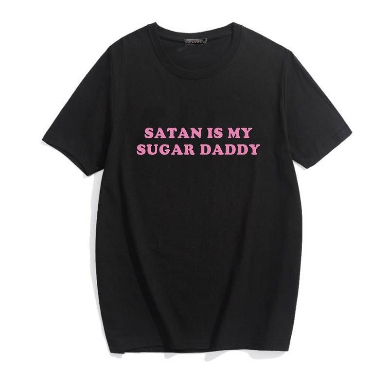 Satan Is My Sugar Daddy - Kawaii Stop - Casual, Girls, Harajuku, O-Neck, Polyester, Satan, Short, Sugar Daddy, T Shirt, T-Shirts, Tops &amp; Tees, Women, Women's Clothing &amp; Accessories, Yes Daddy