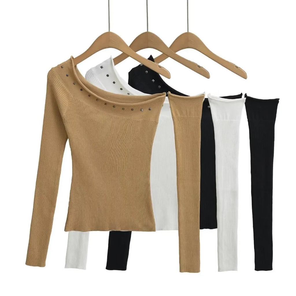 Asymmetrical Off Shoulder Long Sleeve Top - Blouses & Shirts - Blouse - 1