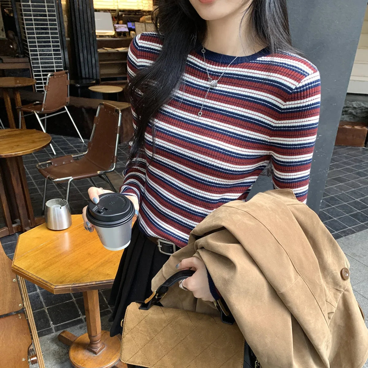 Academy Stripe Fitted Knit Top - Tops - Sweater / Pullover - 6