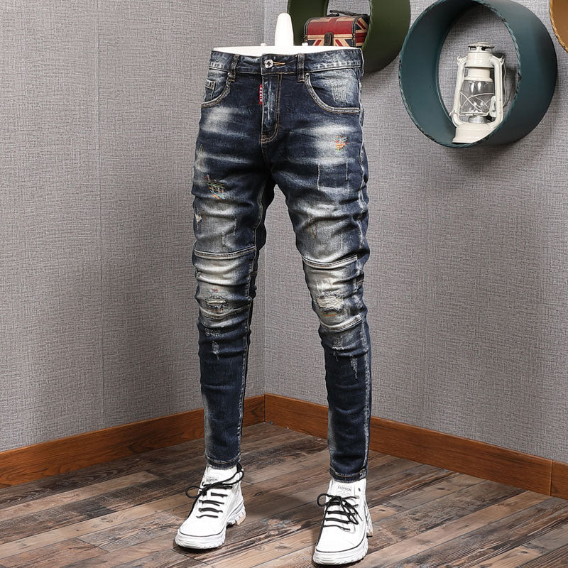 Streetwear Men's Black Ripped Jeans Men Skinny Hip Hop Denim Trousers  Casual Slim Jeans for Men Jogging Jean Homme, J007 Blue, X-Small :  : Clothing, Shoes & Accessories