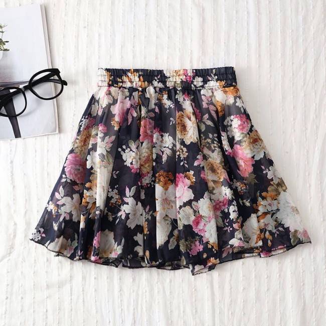 Floral Mini Skirt - Kawaii Stop - Adorable, Bottoms, Chiffon, Cute, Fashion, Floral, Harajuku, Japanese, Kawaii, Korean, Mini, Pleated, Skirt, Skirts, Women's Clothing &amp; Accessories