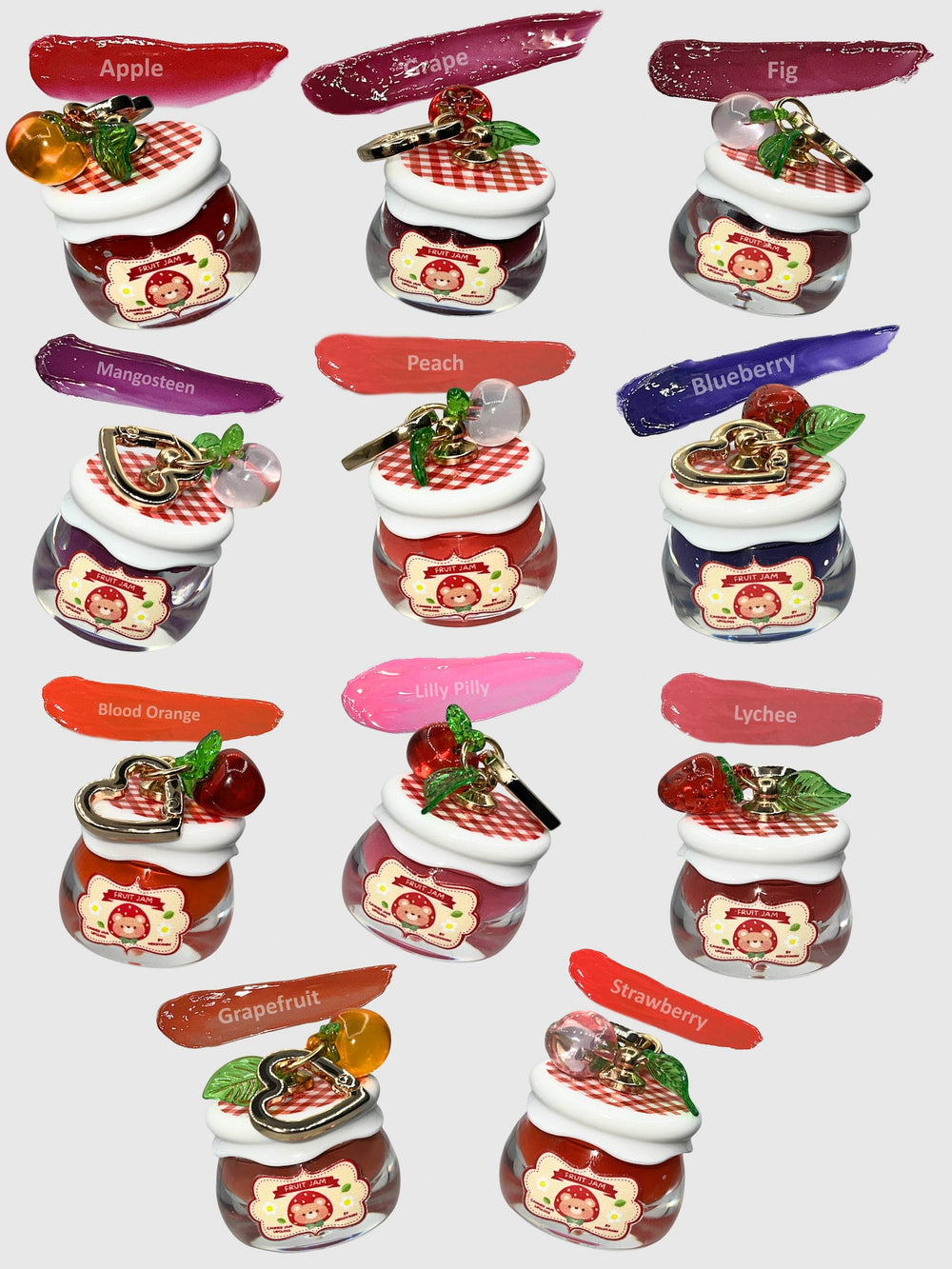 Fruit Jam Lip Gloss Keychain Set