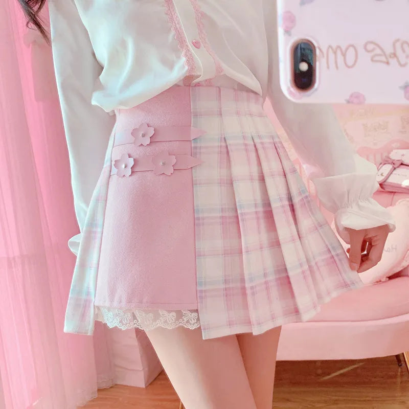 Kawaii Winter Wonderland: High-Waist Plaid Mini Skirt - Kawaii Stop - 