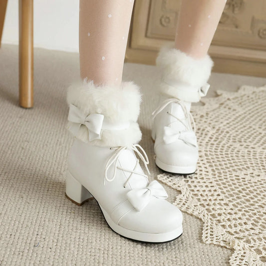 Japanese Lolita Fluffy Ankle Boots for Winter