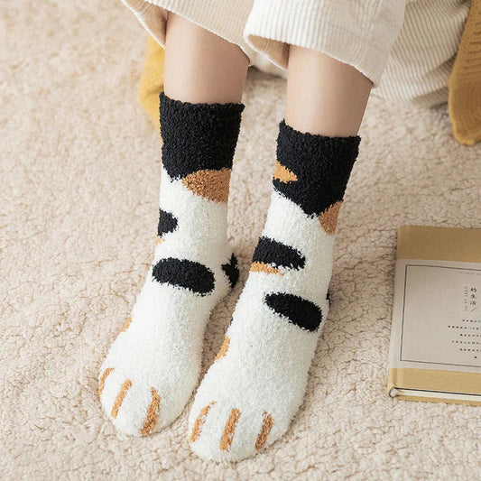Cute 3D Paw Print Fleece Socks - Cozy & Funny Home Wear