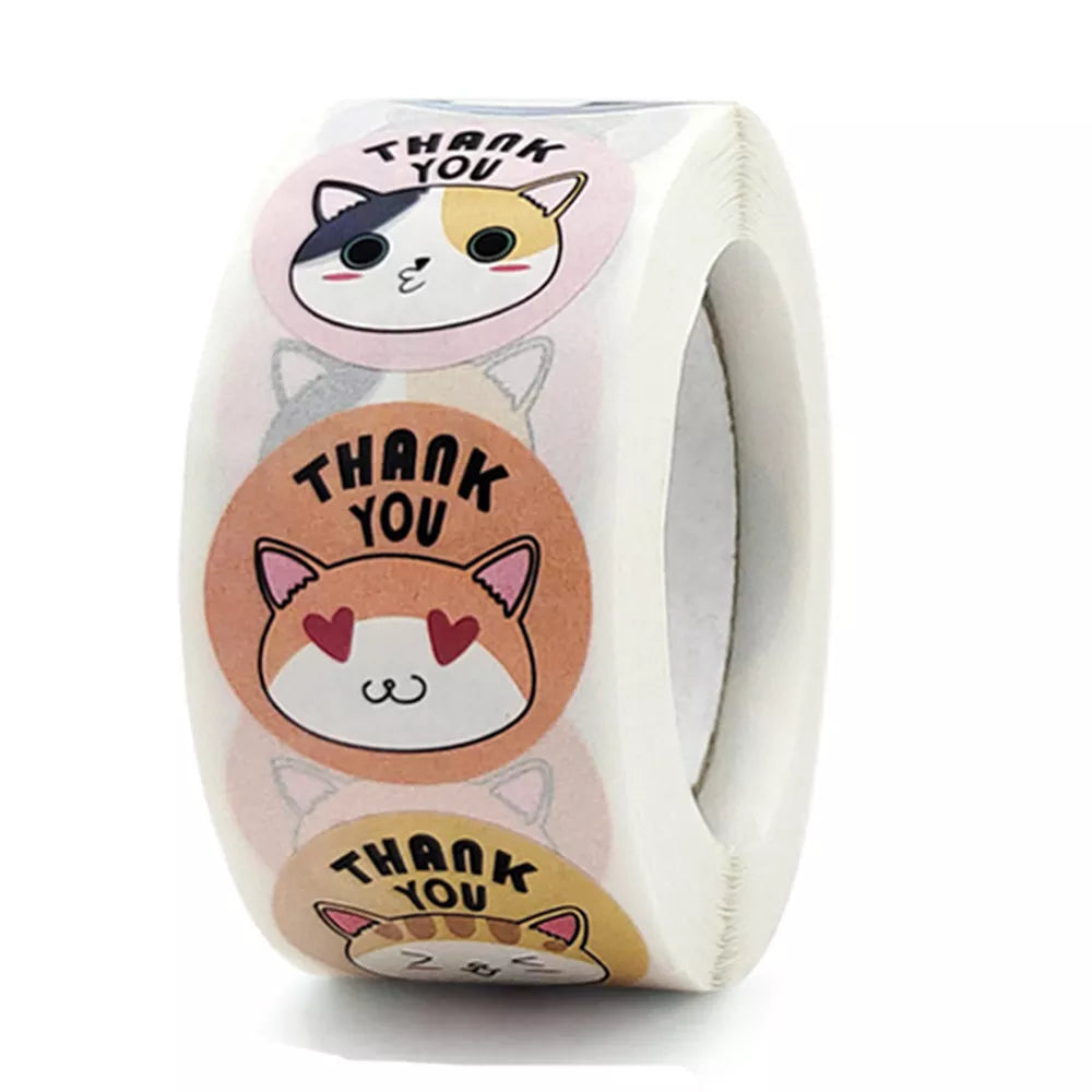 Cute Animal Thank You Stickers Roll - 100-500 PCS - Kawaii Stop - 