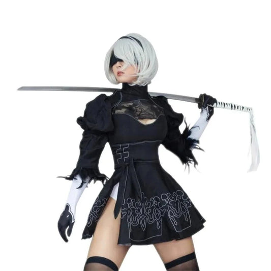 Nier Automata 2B Cosplay Suit - Kawaii Stop - 2B, Anime Cosplay, Anime Inspired, Authentic Design, Black, Character Accuracy, Convention Wear, Cosplay Ensemble, Cosplay Suit, Costume, Dress, Japanese Fashion, Nier Automata, Polyester, Premium Quality, Queen Character, Roleplay Costume, South Korean Fashion, Women's Fashion