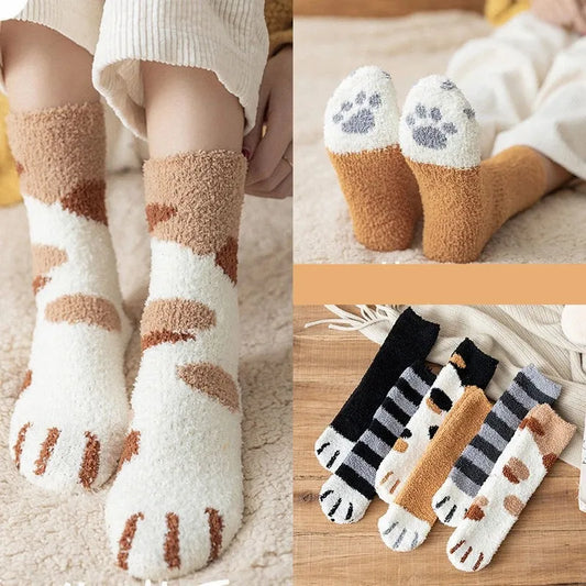 Cute 3D Paw Print Fleece Socks - Cozy & Funny Home Wear - Kawaii Stop -  cute-3d-paw-print-fleece-socks-cozy-funny-home-wear