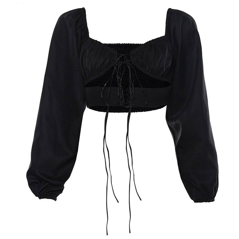 Hollow Out Long Sleeved Top - Kawaii Stop - Adorable, Black, Camis &amp; Tops, Cute, Fashion, Harajuku, Hollow Out, Japanese, Kawaii, Korean, Long-Sleeved, Polyester, Spandex, Top, Tops, Tops &amp; Tees, V-Neck, White, Women's Clothing &amp; Accessories