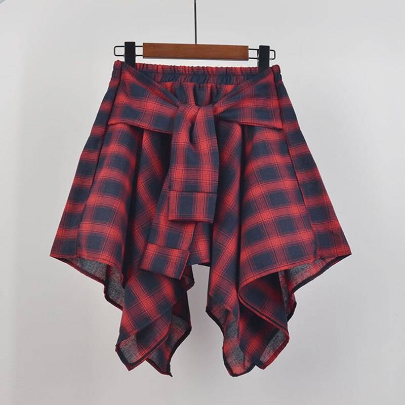Irregular Plaid Mini Skirt - Kawaii Stop - Bottoms, Casual Elegance, Chic Look, Classic Style, Comfortable Wear, Cotton Polyester, Fashionable Women's Clothing, Mini Skirt, Plaid Skirt, Skirts, Statement Accessories, Stylish Skirt, Trendy Outfit, Women's Clothing &amp; Accessories, Women's Fashion