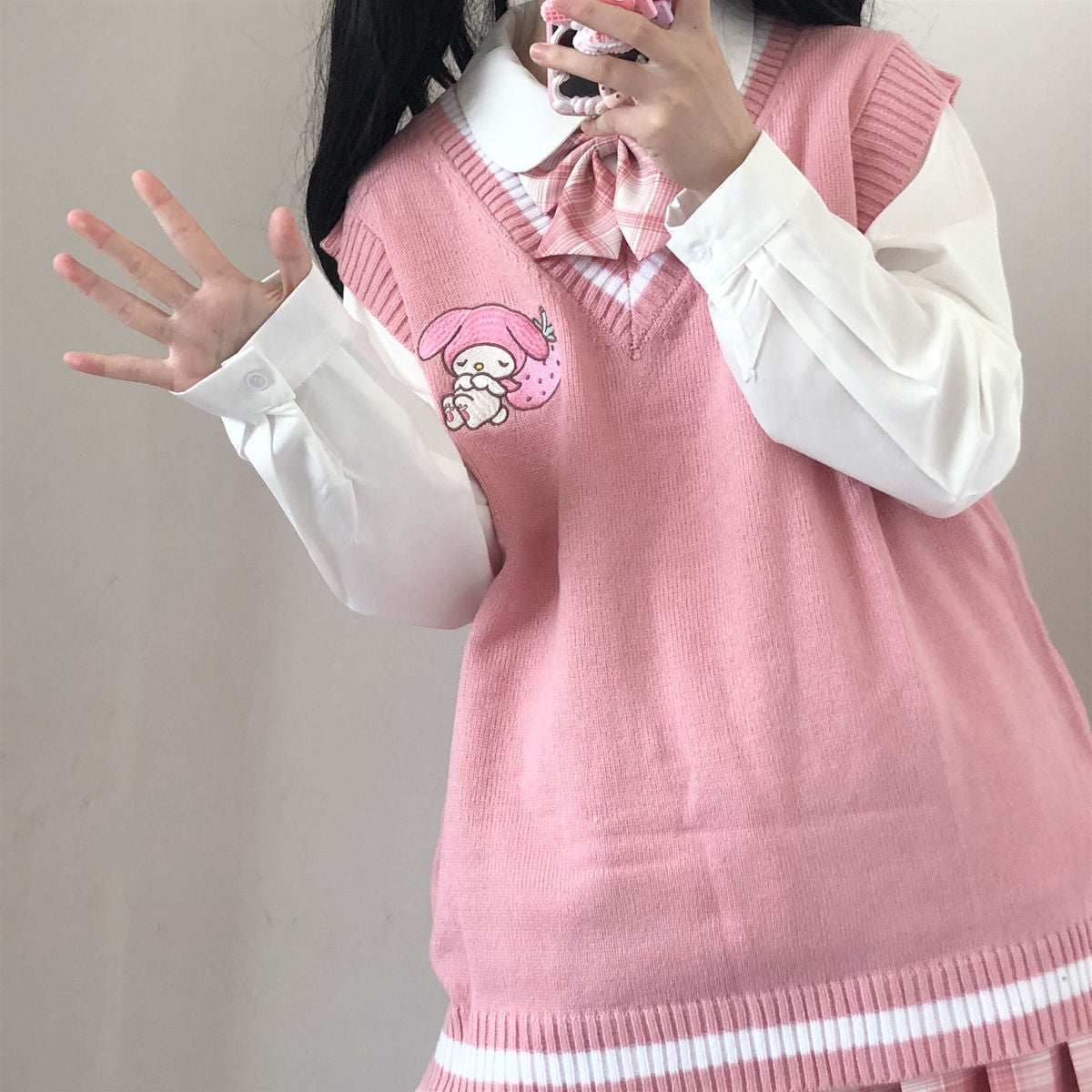 Kawaii Kuromi Wool Sweater Vest - Kawaii Stop - Anime, Cinnamoroll, College, Girl Clothing, Kawaii, Kuromi, Lolita, My Melody, Peripherals, Sanrioes, Sweaters, Tops &amp; Tees, V-Neck, Vest, Waistcoat, Women's Clothing &amp; Accessories, Wool Sweater