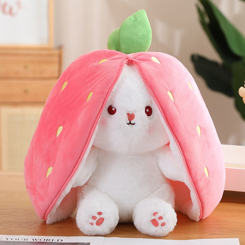 Kawaii Reversible Fruit Rabbit Plush Toy - 18cm / strawberry rabbit - Toys - Stuffed Animals - 7 - 2024