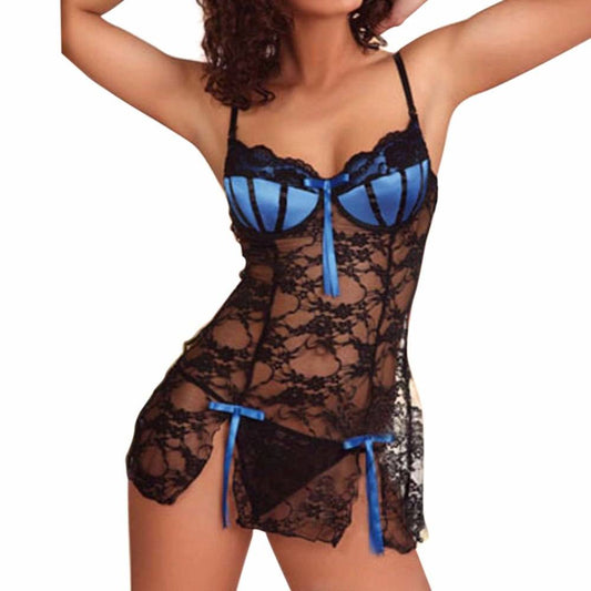 Lace Babydoll Lingerie - Kawaii Stop - Apparel, Babydoll, Blue, Erotic, Exotic, Floral, Lace, Lingerie, Nightgown, Nightgowns &amp; Sleepshirts, Nylon, Polyester, Red, Set, Sexy Lingerie, Sexy Products, Sleepwear &amp; Loungewear, Spandex, Summer, V-Neck, Women's, Women's Clothing &amp; Accessories