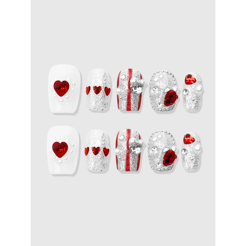 Love Arrow Heart Gem Press-On Nails - Harajuku Style - Cosmetics - 1