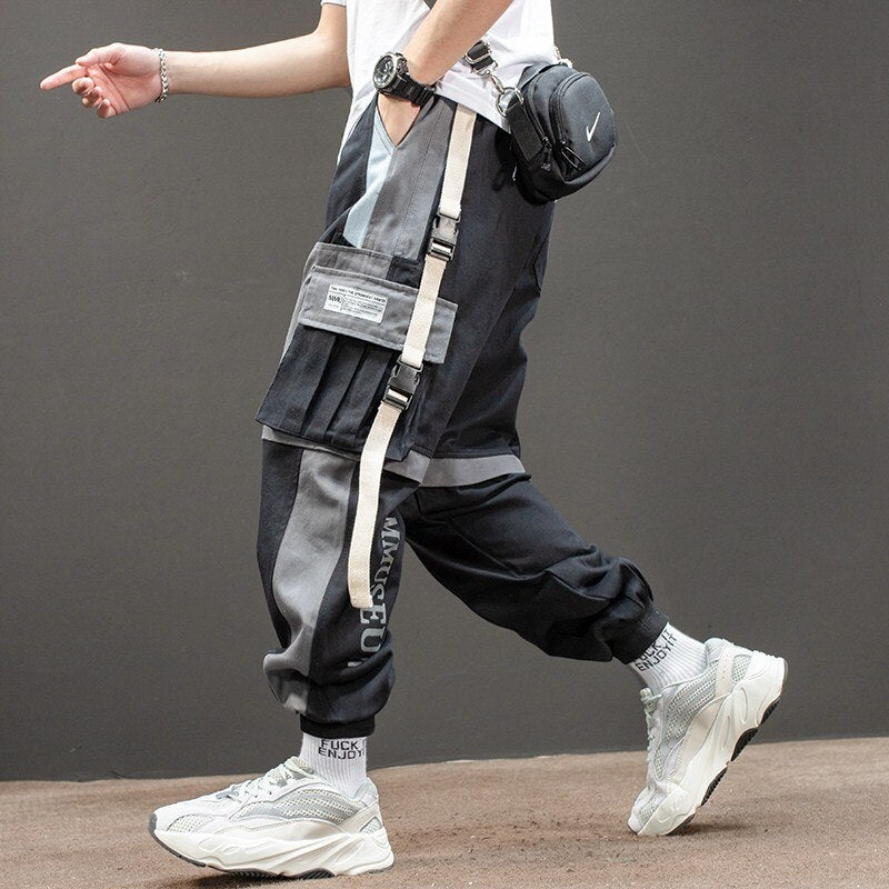 Trousers Cargo Man Tracksuit With Ribbons Harajuku Streetwear Hip