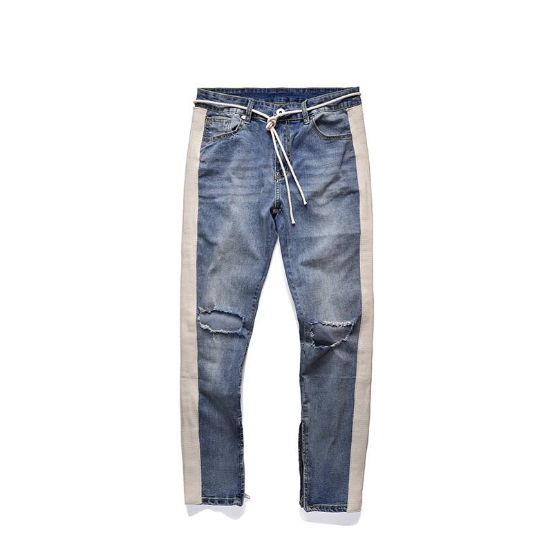 Men's Straight Ripped Jeans - Kawaii Stop - Adorable, Cotton, Cute, Fashion, Harajuku, Harajuku Style, High Street, Japanese, Jeans, Kawaii, Korean, Korean Fashion, Light, Men's Bottoms, Men's Clothing &amp; Accessories, Men's Jeans, Mid, Midweight, Ripped, Solid, Spliced, Straight, Street Fashion, Streetwear, White, Zipper Fly