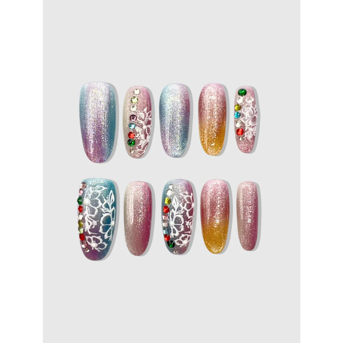 Mermaid Tail Glitter Press-On Nails - Harajuku Style - Cosmetics - 1