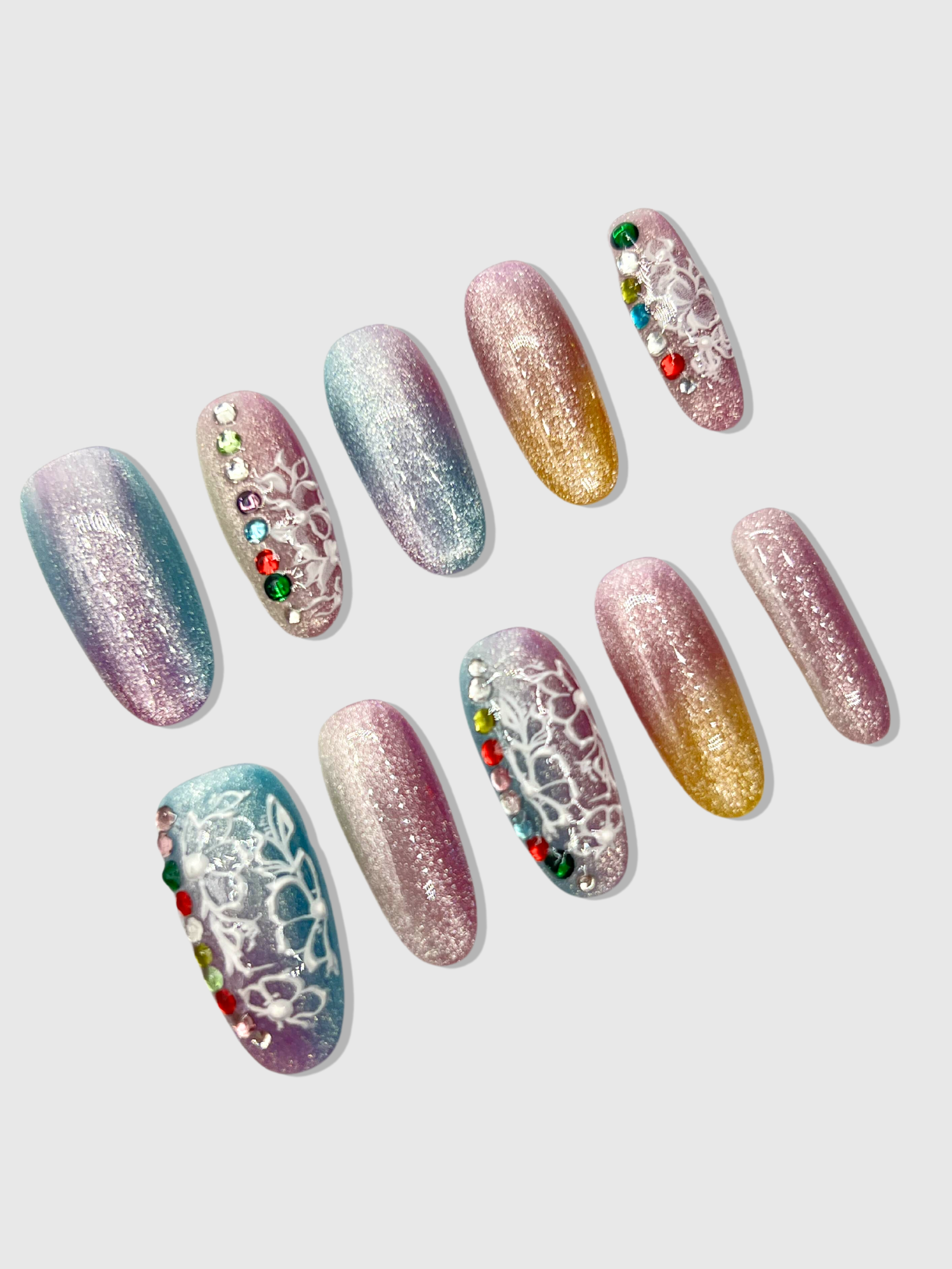 Mermaid Tail Glitter Press-On Nails