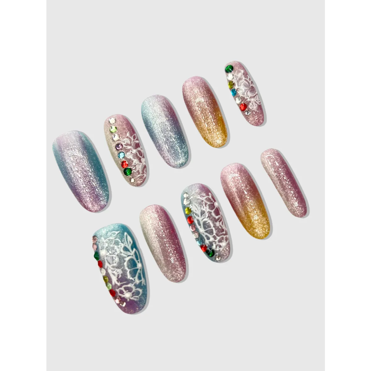 Mermaid Tail Glitter Press-On Nails - Harajuku Style - Cosmetics - 3
